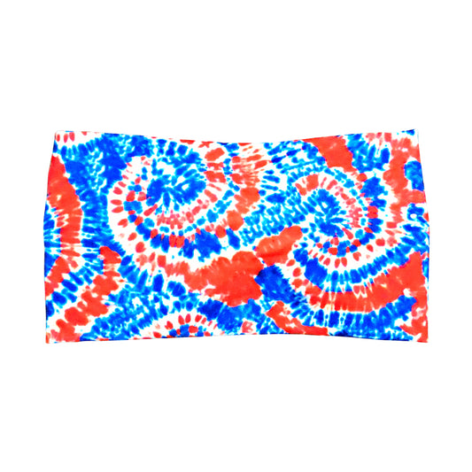 Wide Red White and Blue Tie Dye Headband for Women