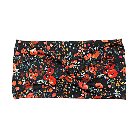 Wide Black Halloween Fall Flower Headband for Women
