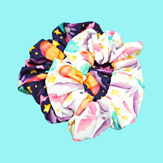 Pastel Halloween Pumpkin Bats Scrunchies