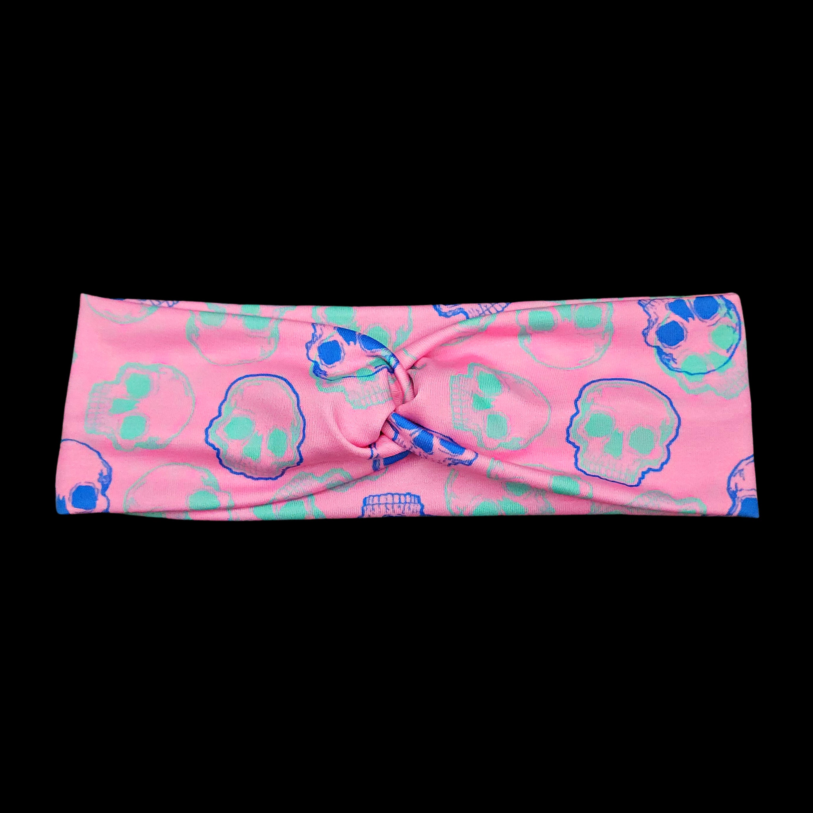 Hot Pink and Mint Skull Fabric Headband for Women