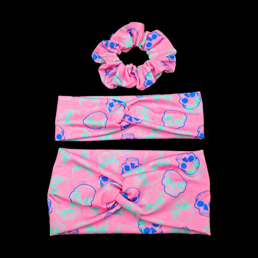 Hot Pink and Mint Skull Fabric Headband