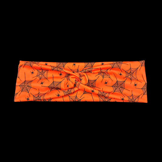 Orange Spooky Spiders and Webs Halloween Headband