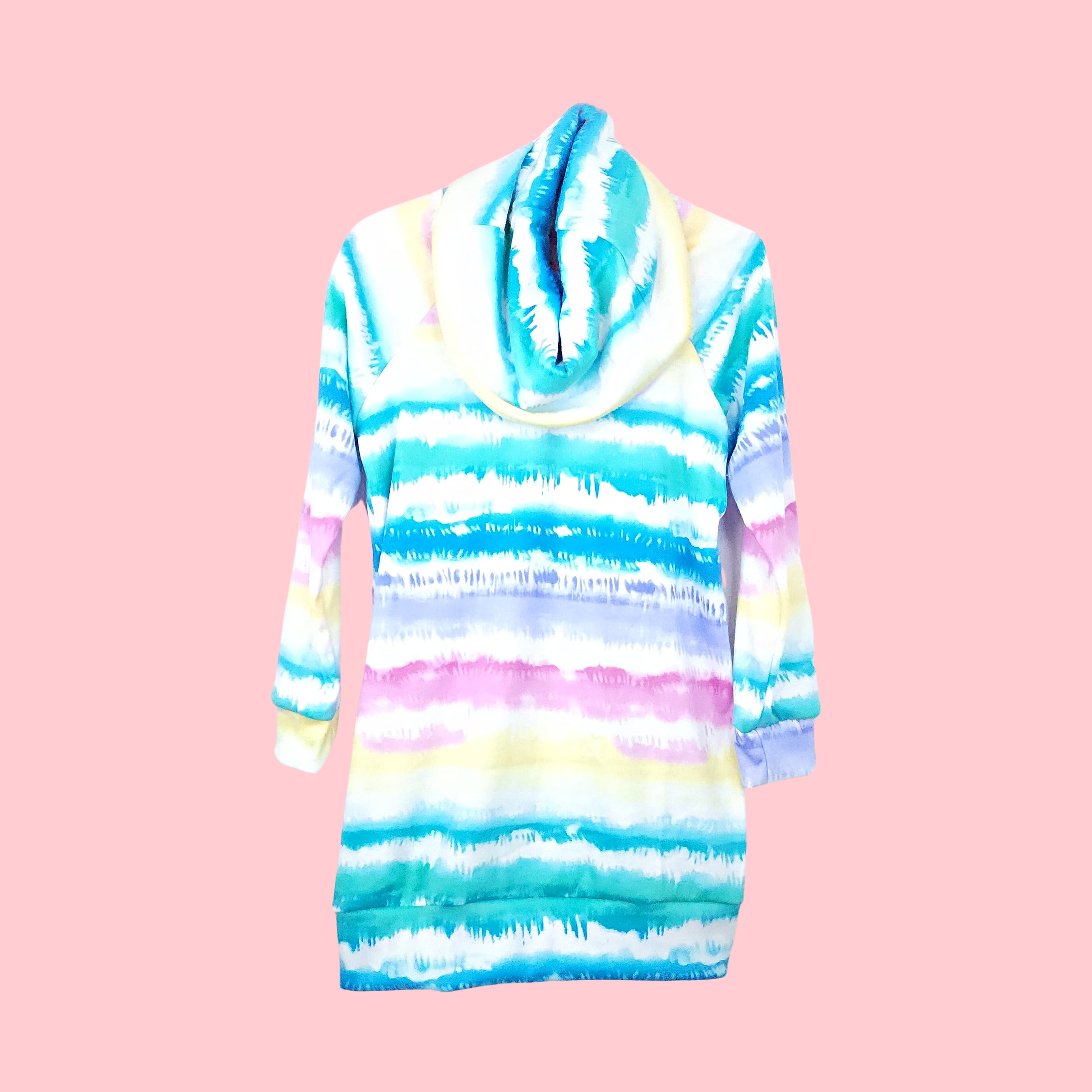 Pastel Tie Dye Pullover Cowl Neck Long Sleeve Tunic for Girls