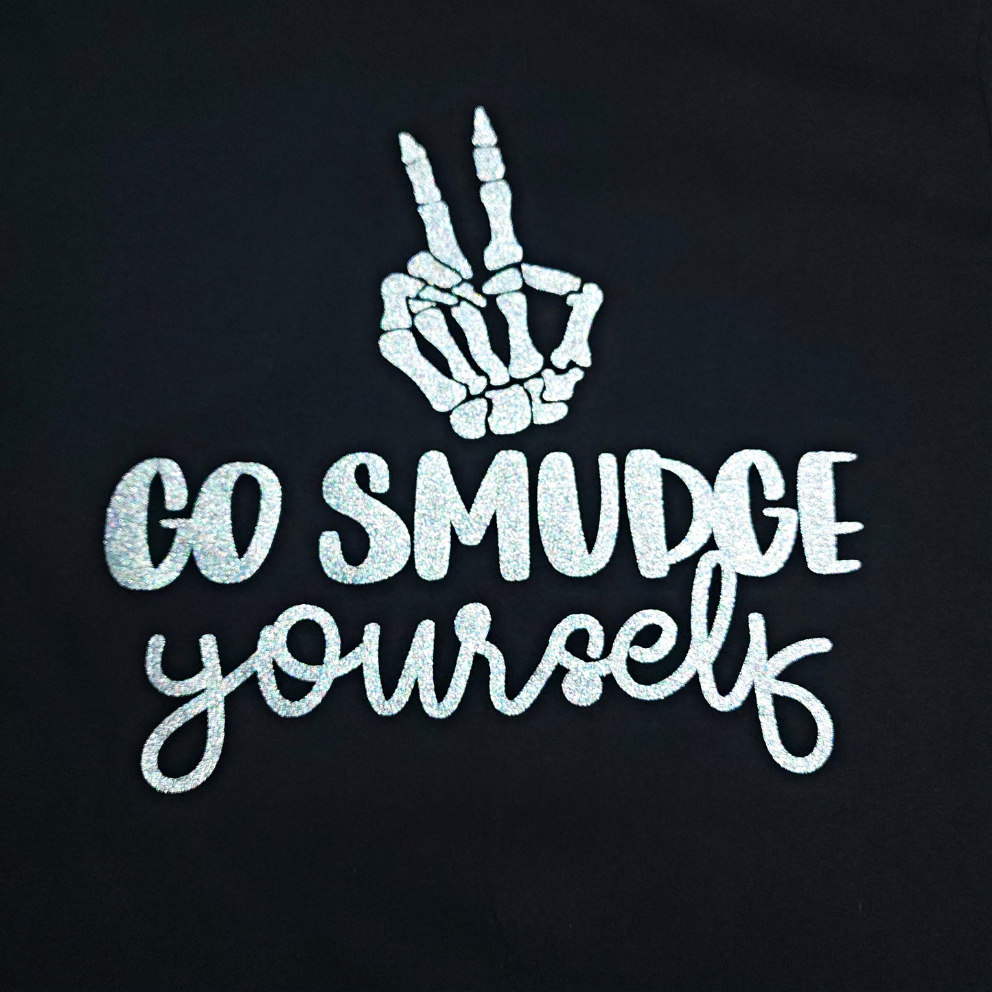Go Smudge Yourself Funny Halloween Tee with Silver Holographic Glitter - Unisex