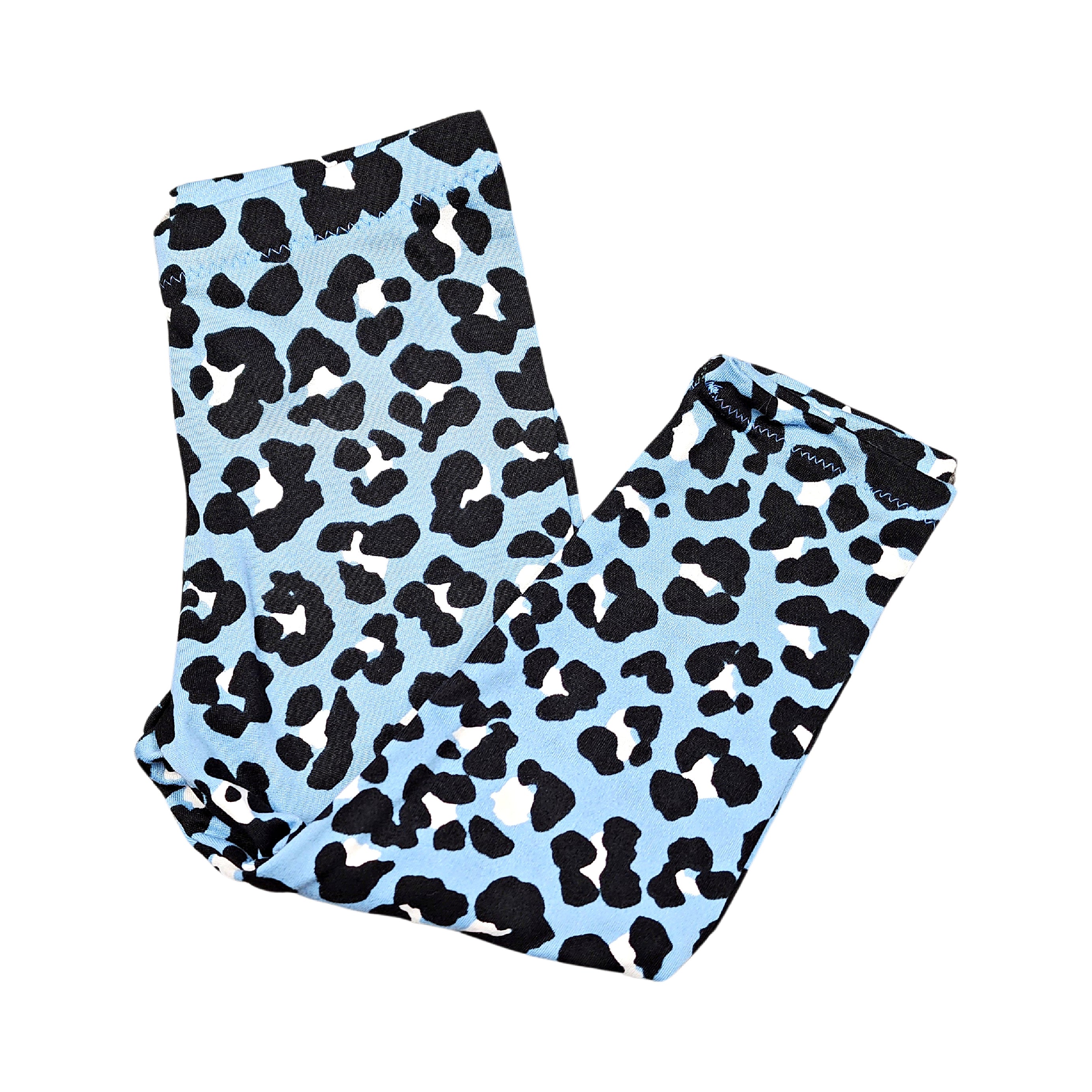 Leopard Print Leggings for Girls, NB -12, Light Blue and Black