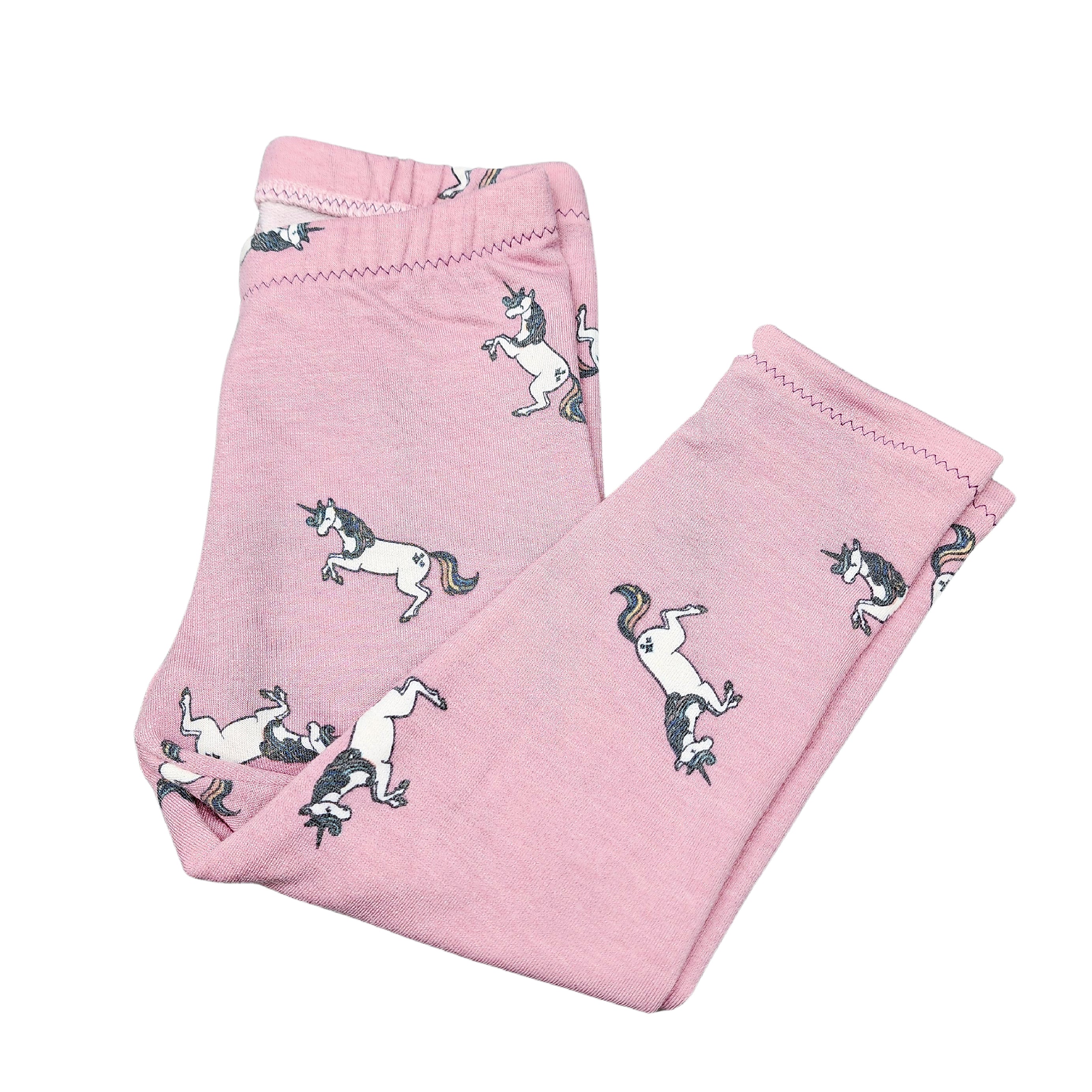 Pink Unicorn Leggings for Girls, NB to 12, French Terry