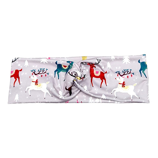 Gray Reindeer Christmas Print Headband for Women