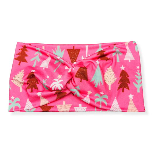 Wide Hot Pink Christmas Tree Headband for Women