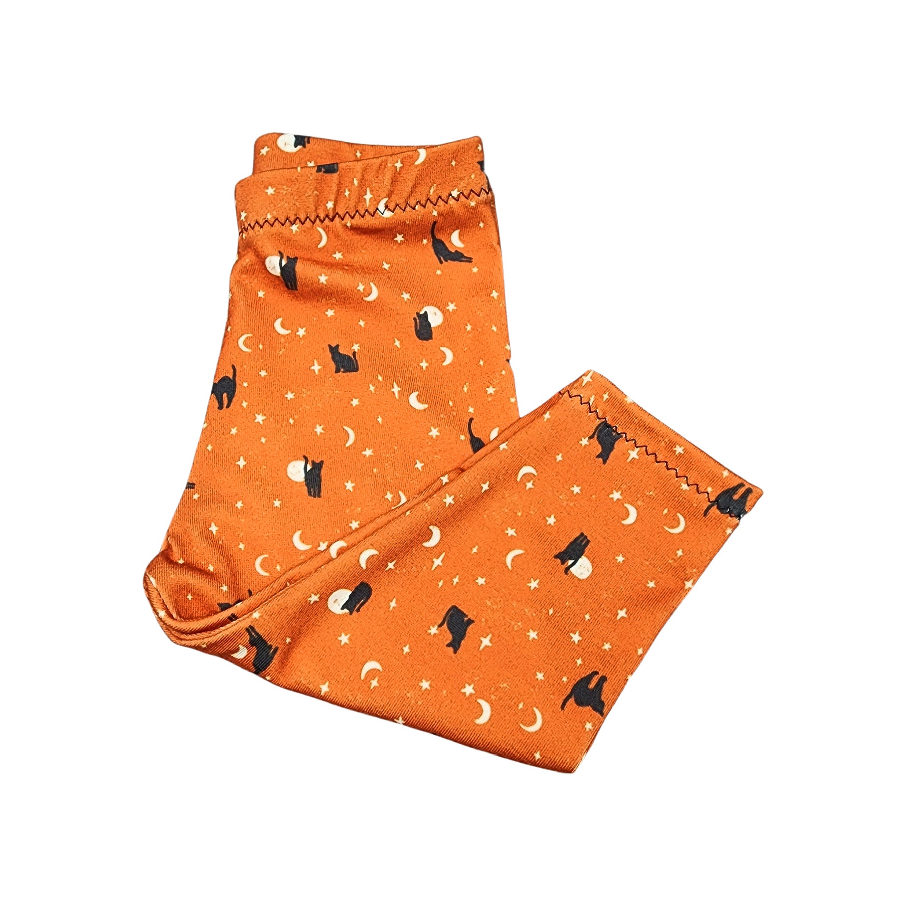 Pumpkin Orange Cat Print Leggings for Girls, NB - 12
