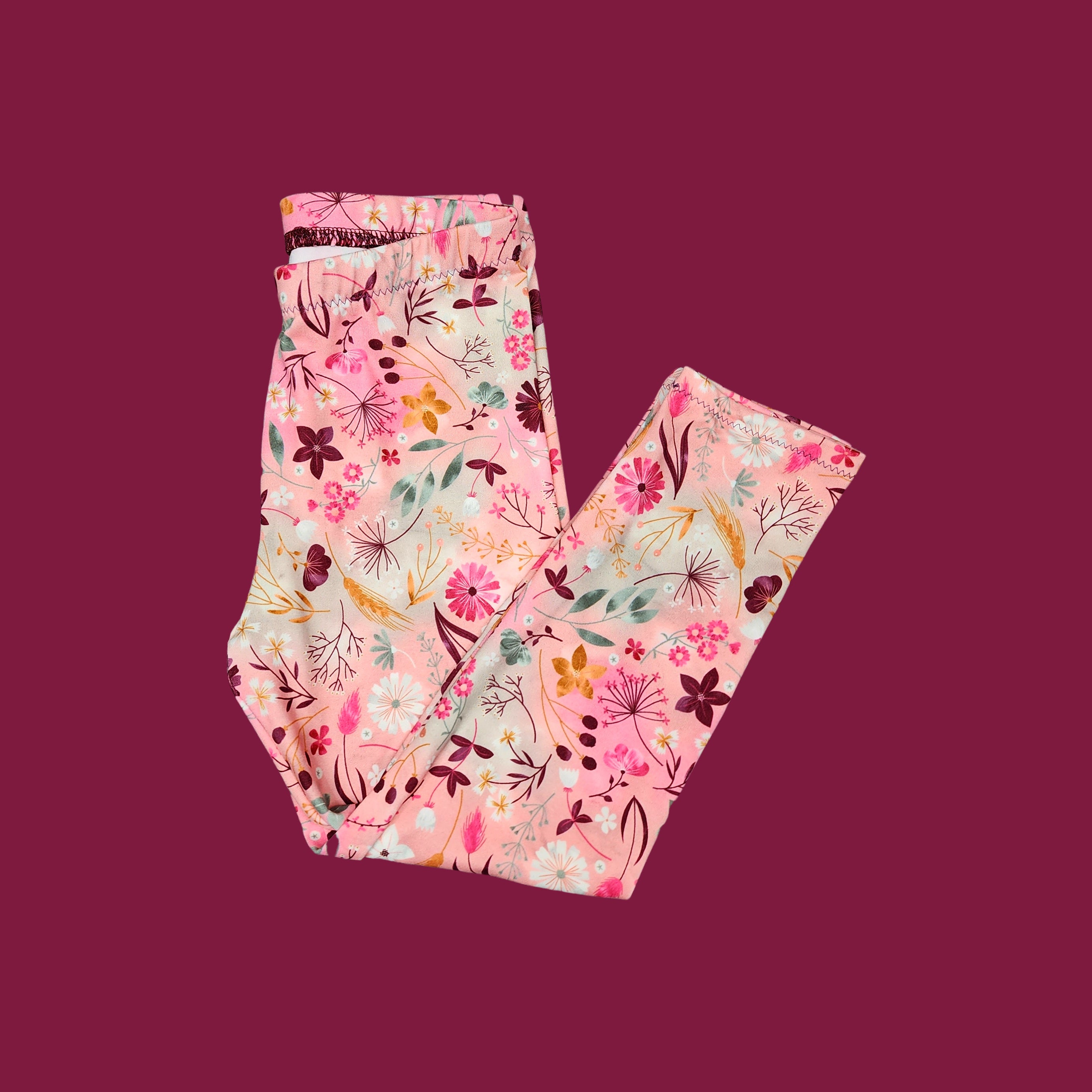Pink Flower Print Leggings for Girls, NB - 12, Super Soft