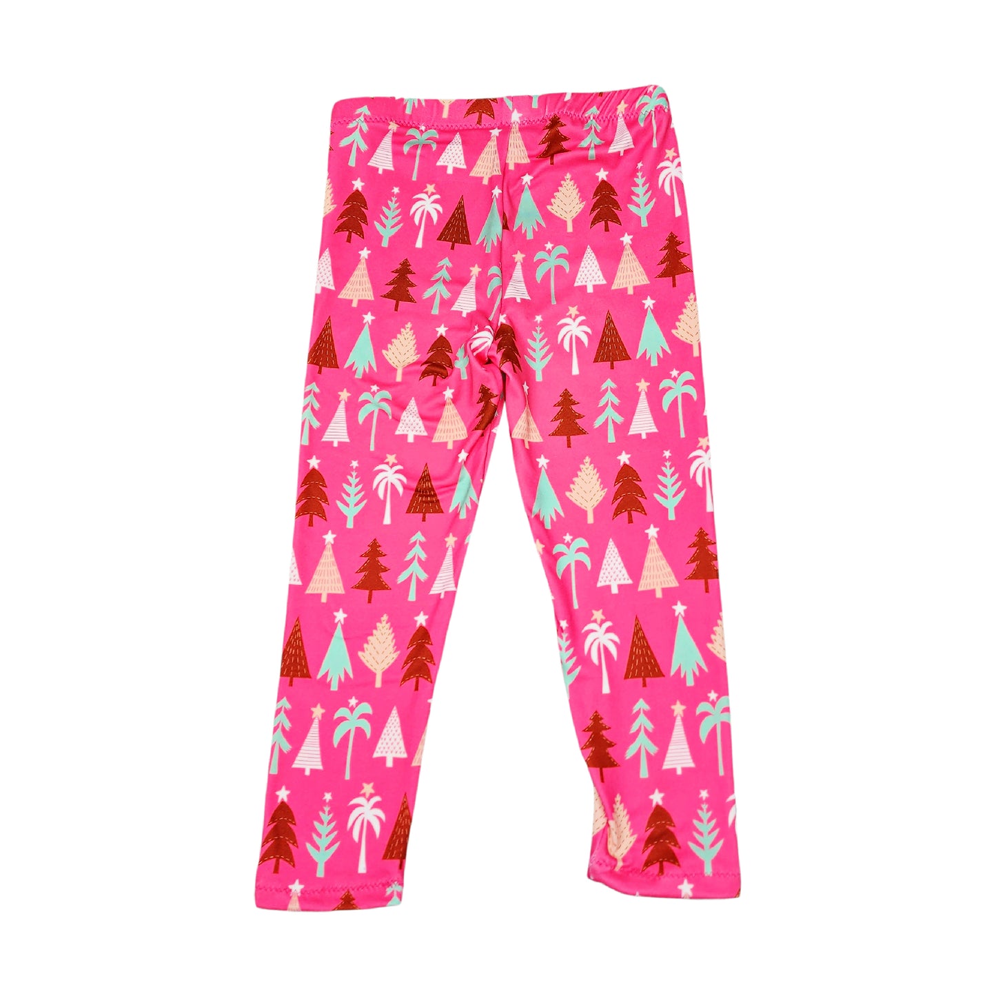 Bright Pink Christmas Tree Leggings for Girls, NB - 12, Super Soft