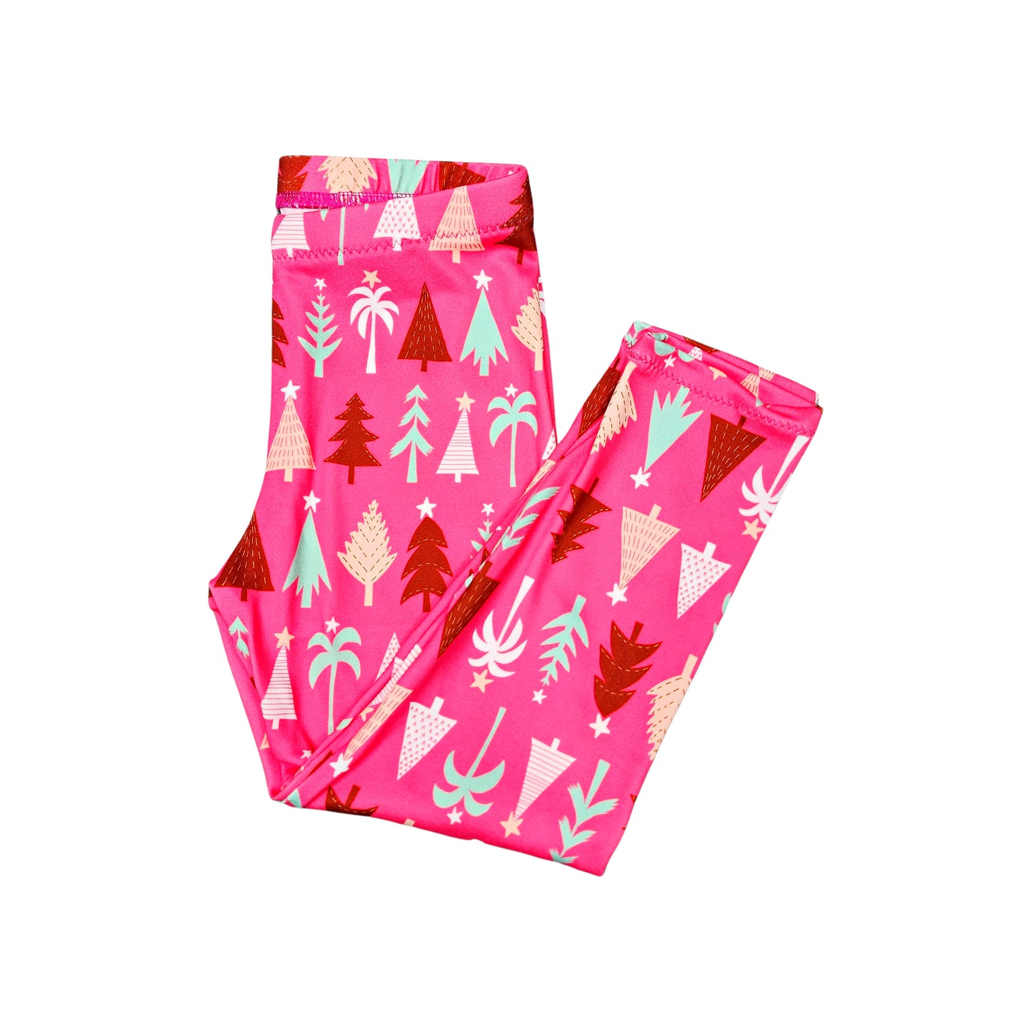 Bright Pink Christmas Tree Leggings for Girls, NB - 12, Super Soft