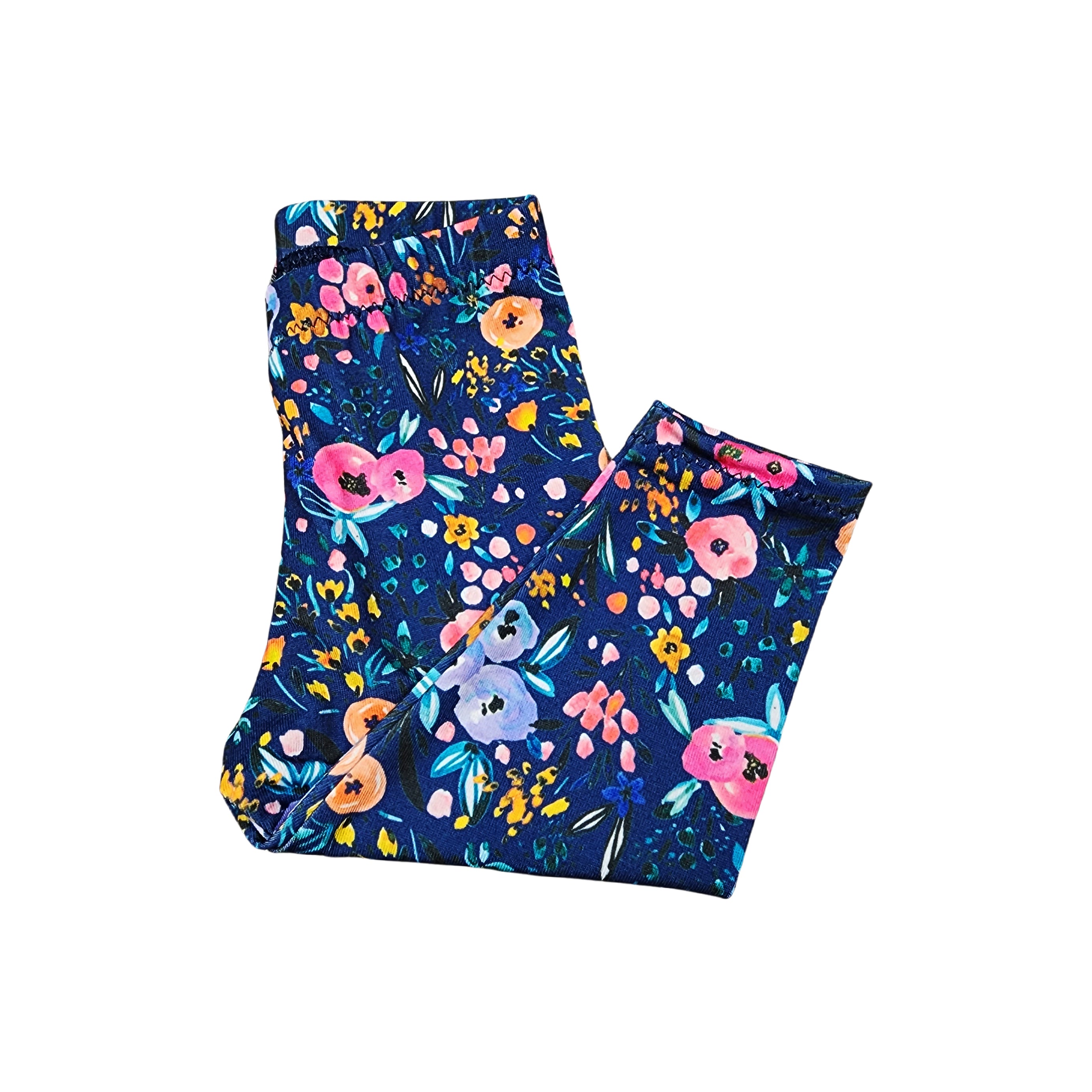 Navy Blue Flower Print Leggings for Girls, NB - 12