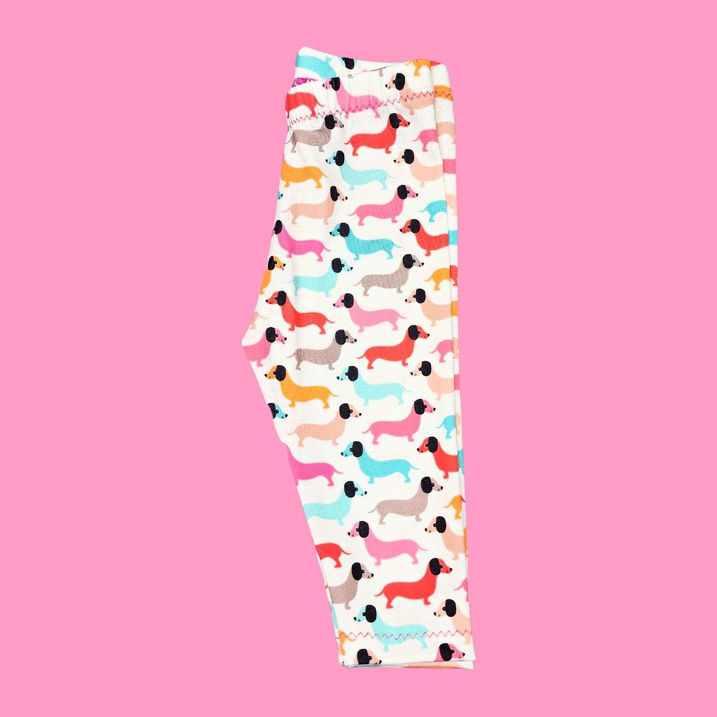 Rainbow Dachshund Dog Print Leggings for Girls, NB - 12