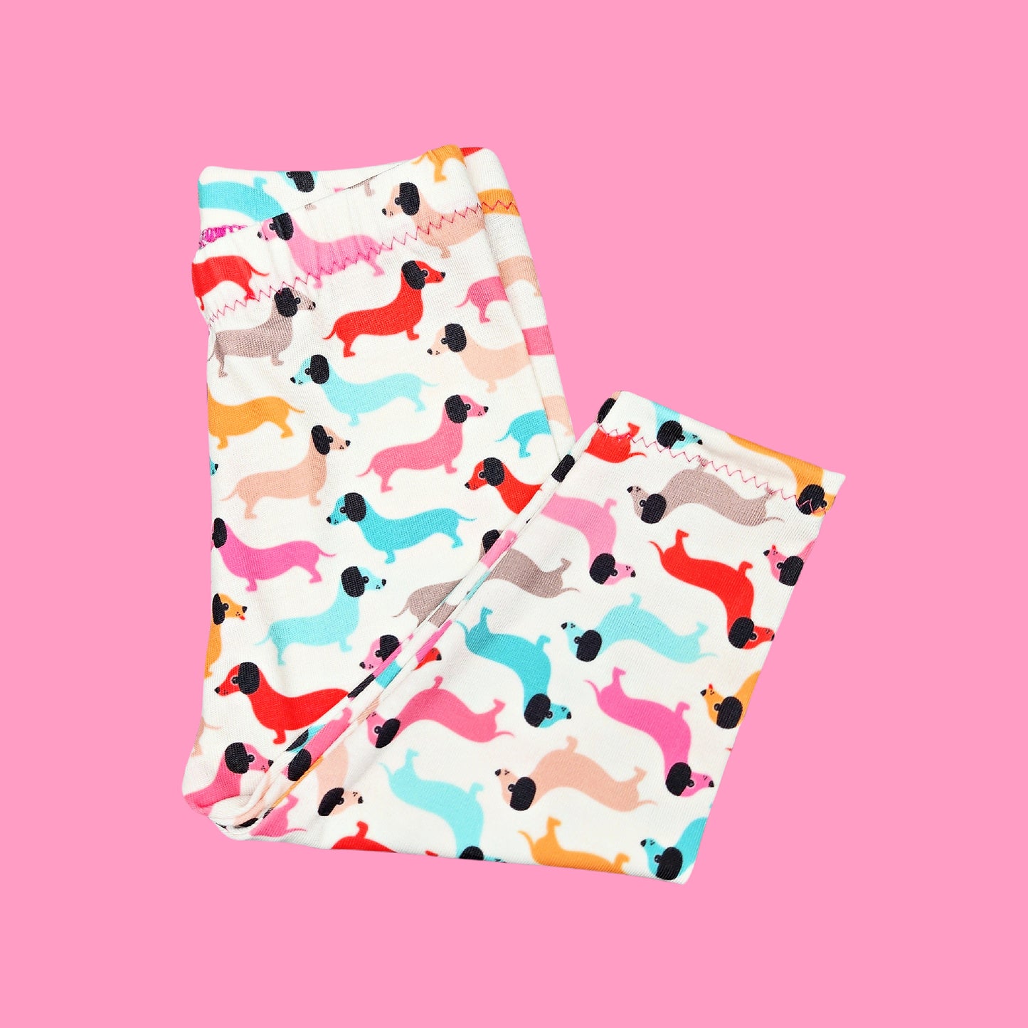 Rainbow Dachshund Dog Print Leggings for Girls, NB - 12