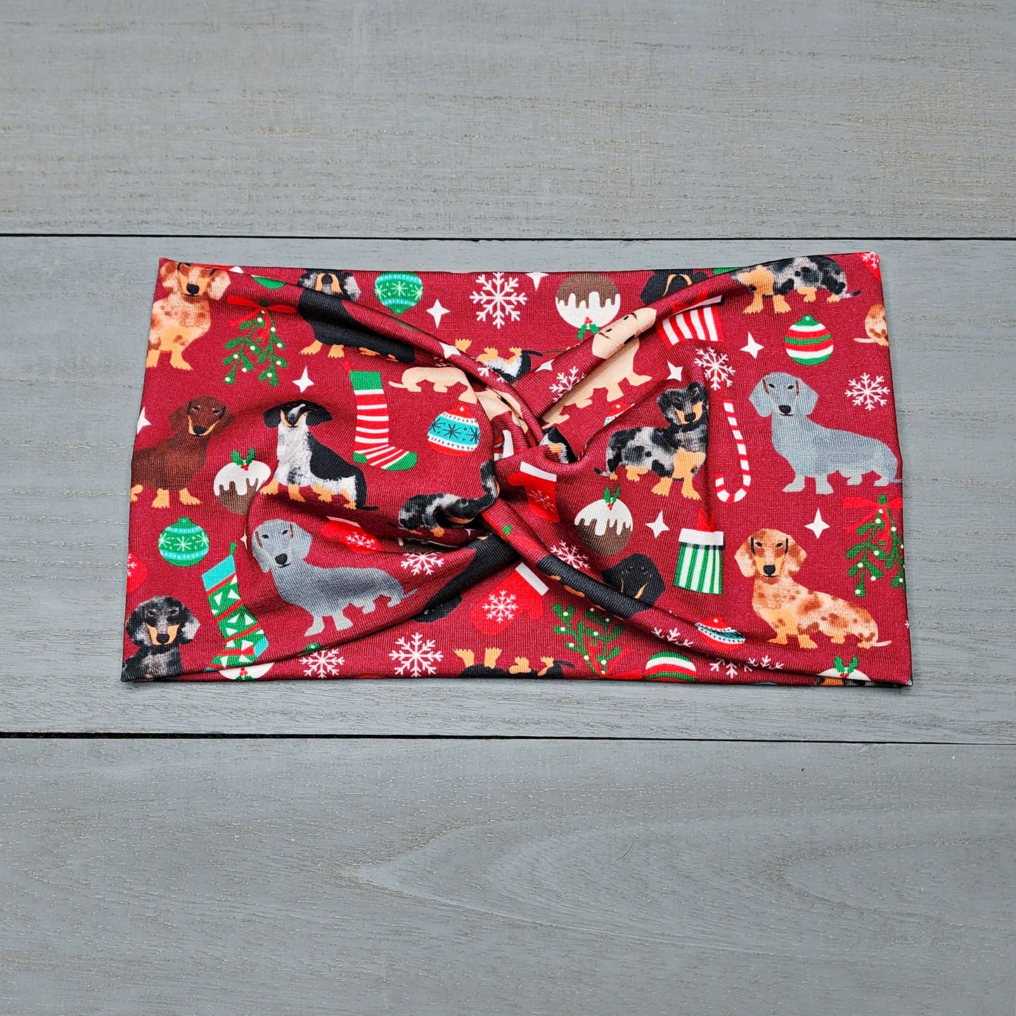 Wide Christmas Dachshund Dog Print Headband for Women