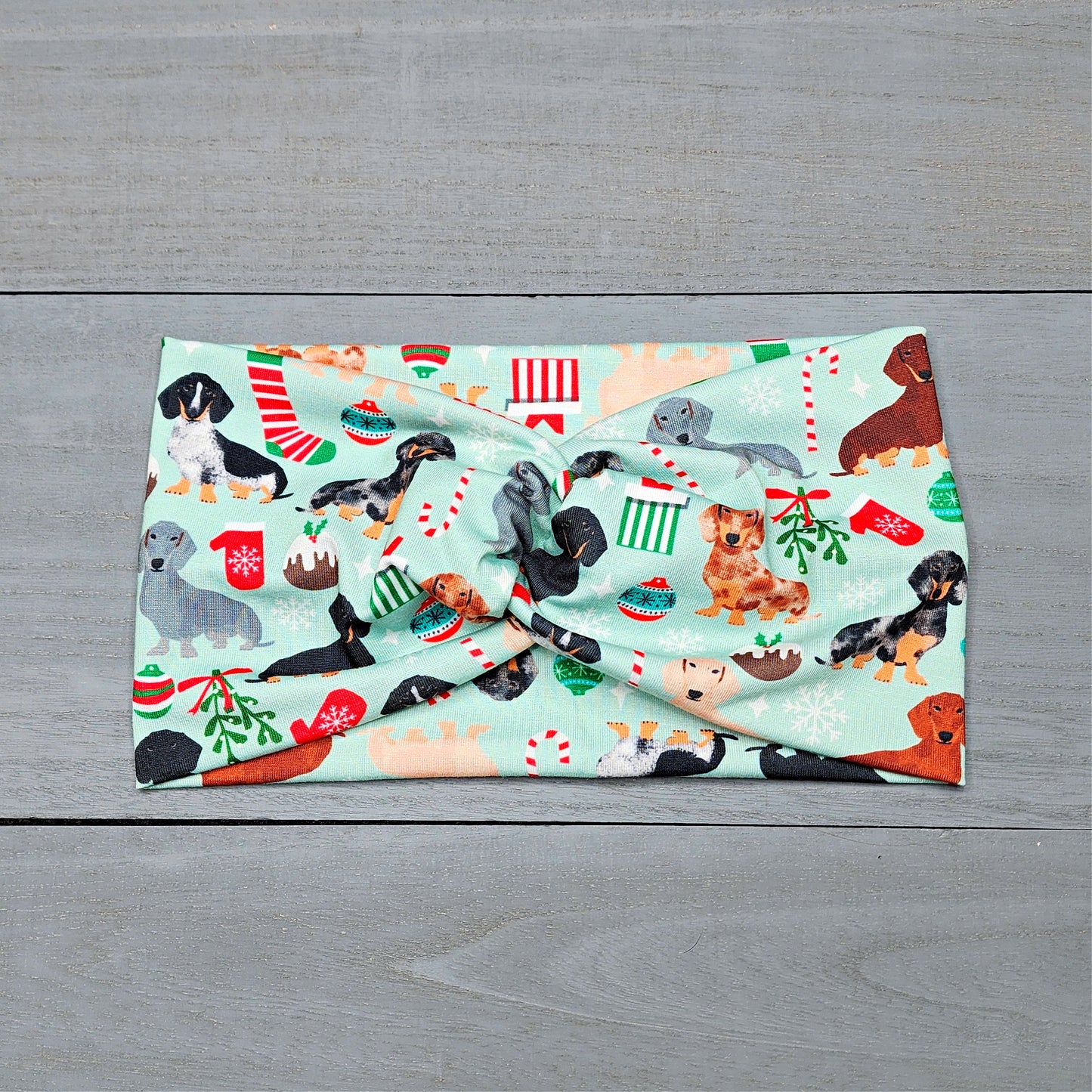 Wide Christmas Dachshund Dog Print Headband for Women