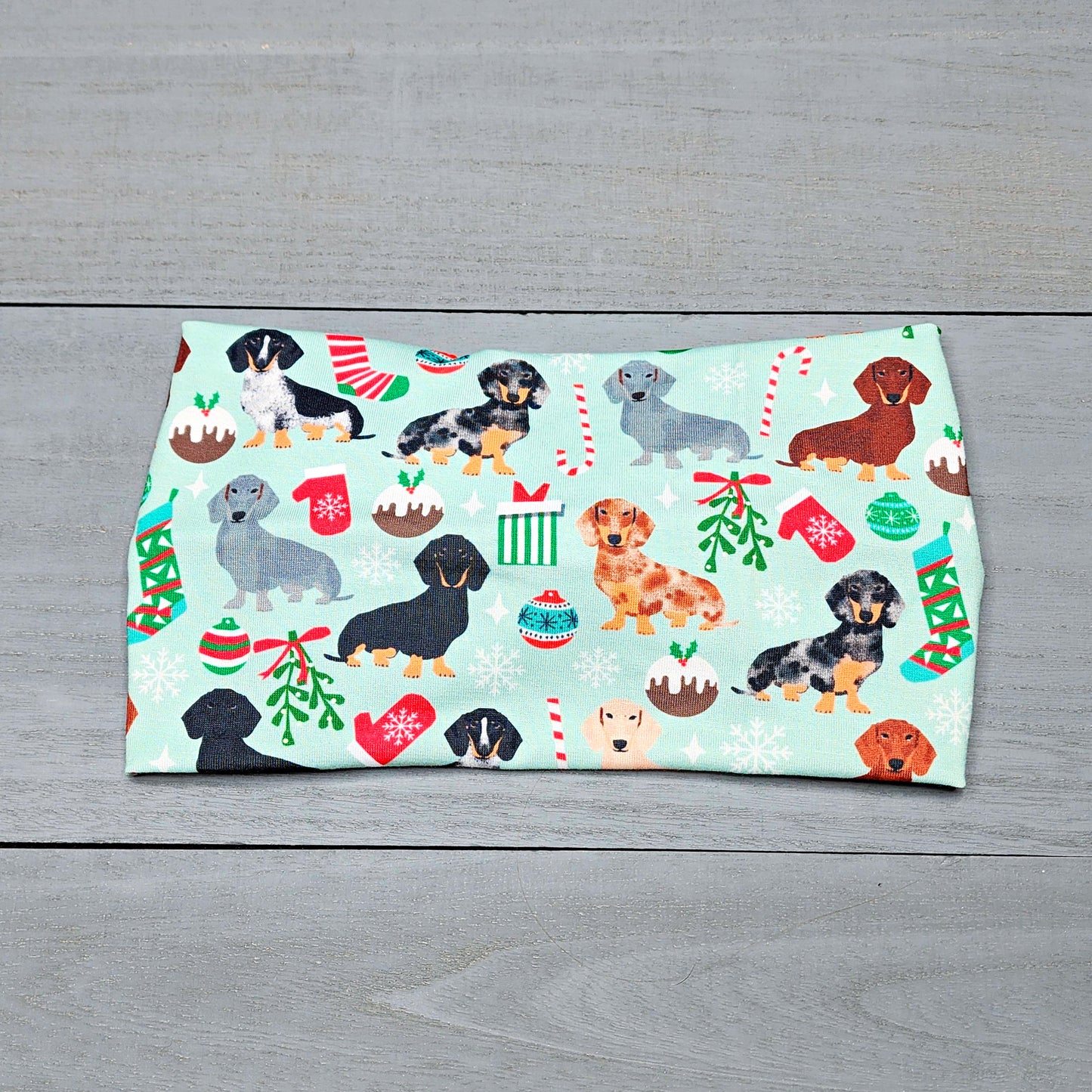 Wide Christmas Dachshund Dog Print Headband for Women