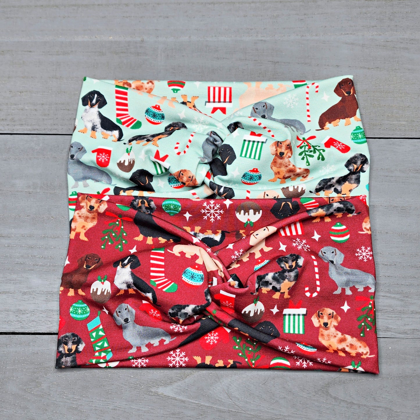 Wide Christmas Dachshund Dog Print Headband for Women