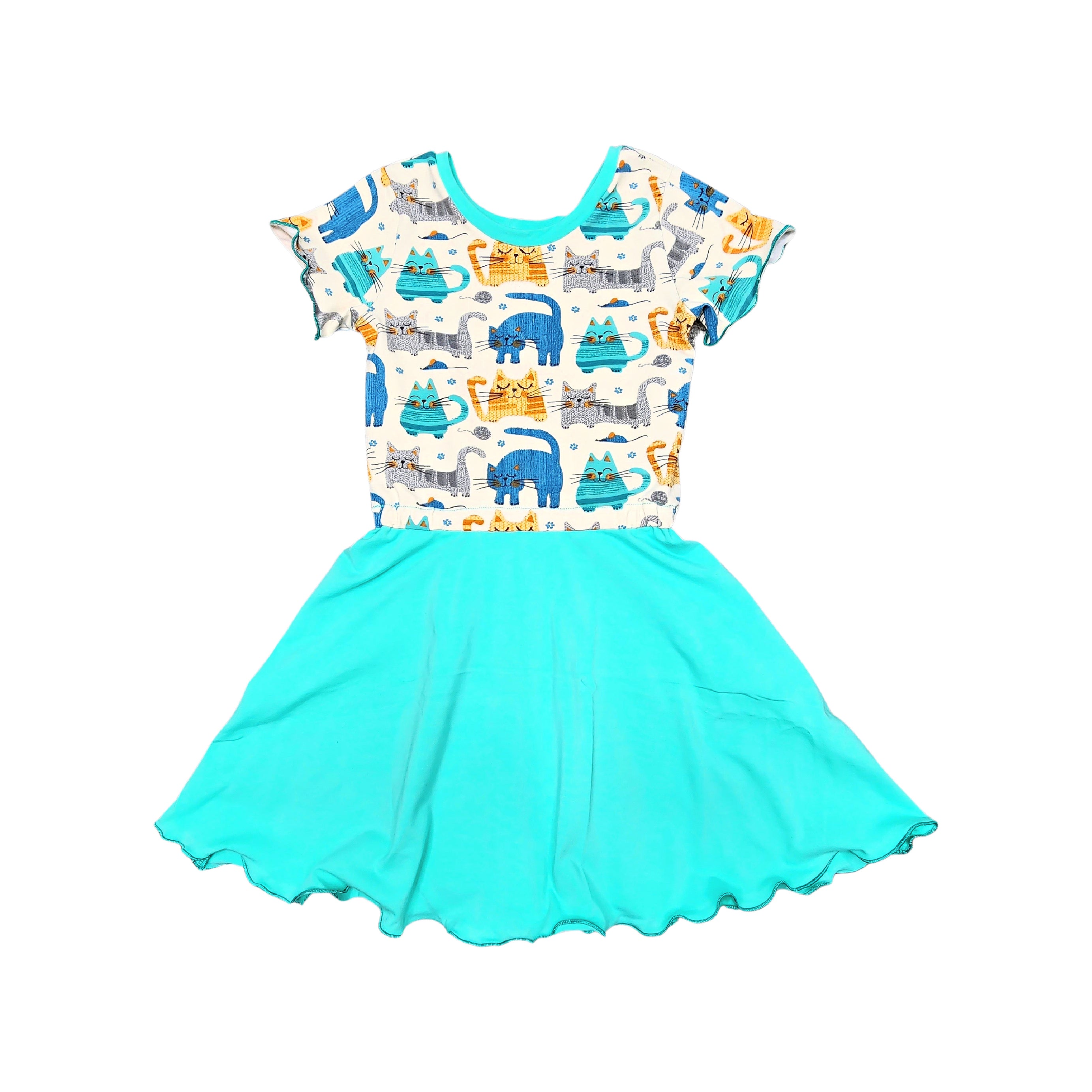 Cat Print Twirly Dress for Girls