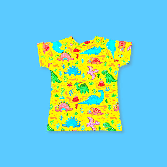 Yellow Dinosaur Swim Shirt for Kids, 3M - 12Y, Long or Short Sleeve