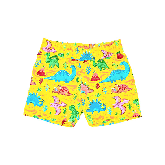 Bright Yellow Dinosaur Swim Trunks for Kids, 3M - 12Y