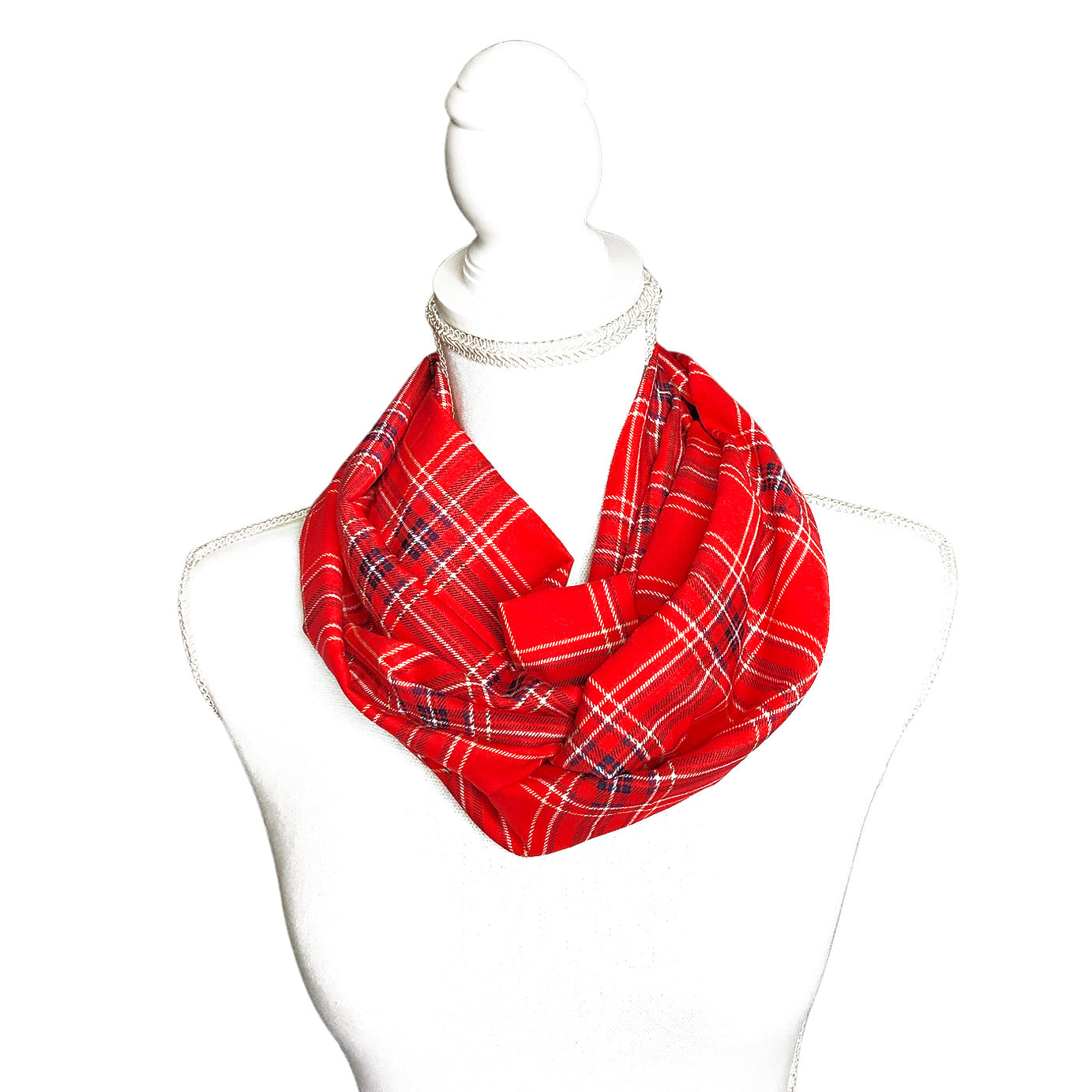 Red and Gold Plaid Silky Infinity Scarf