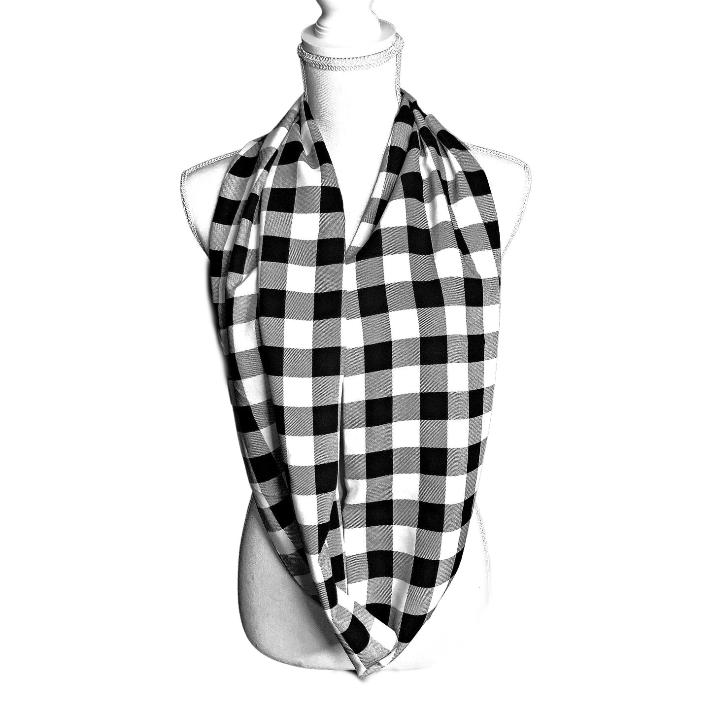 Black and White Big Check Infinity Scarf