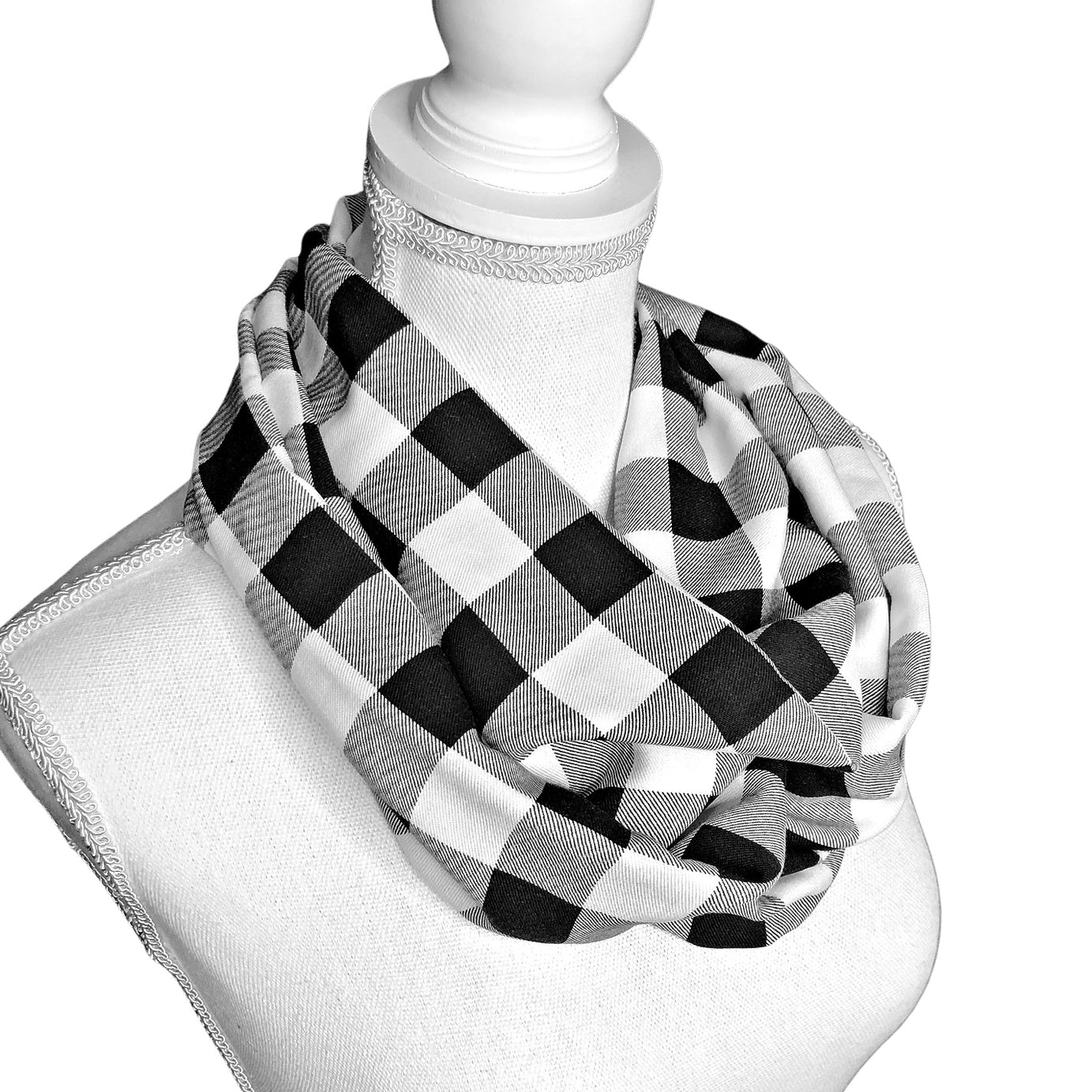 Black and White Big Check Infinity Scarf