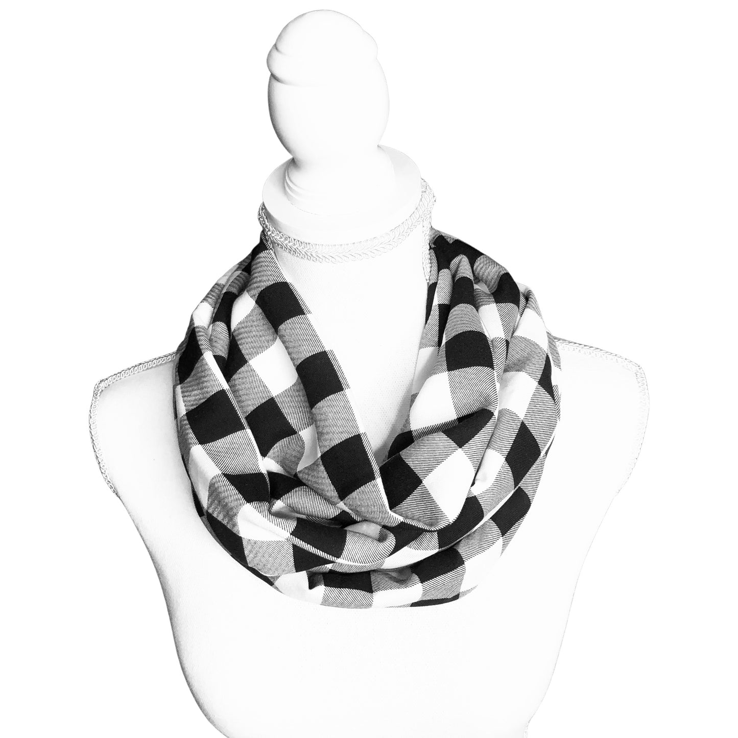 Black and White Big Check Infinity Scarf