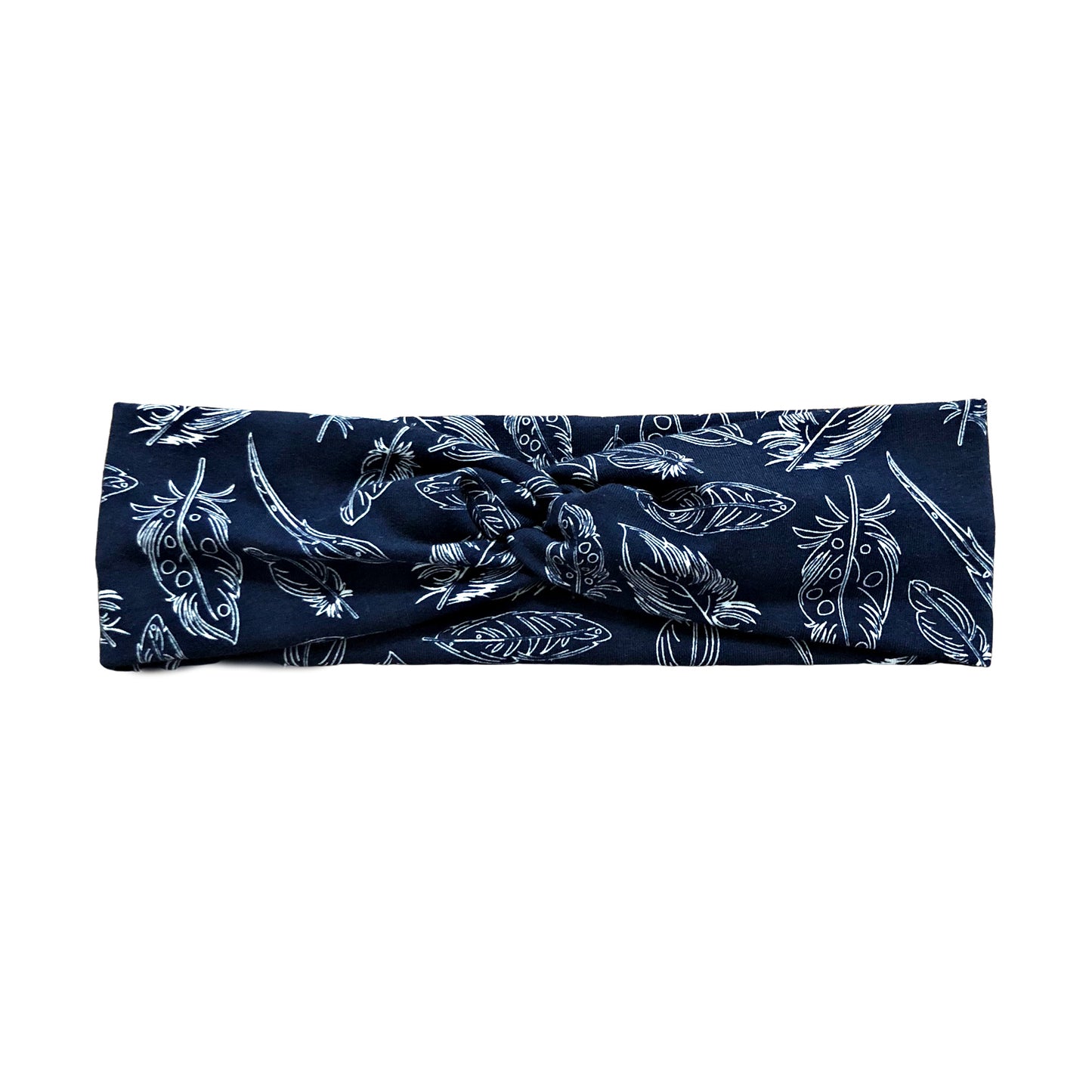 Navy Blue and White Feather Headband