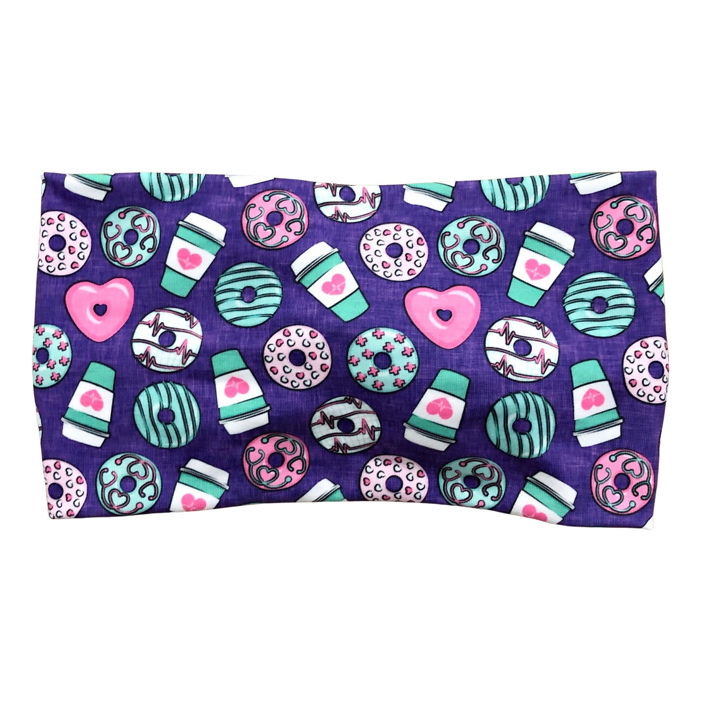 Wide Purple Nurse Print Donuts and Coffee Headband for Women