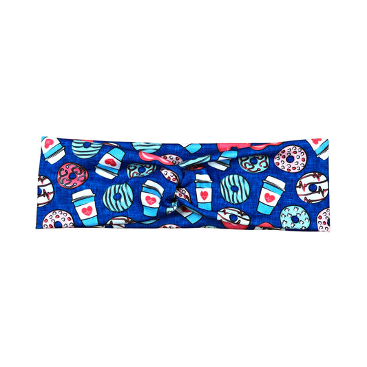 Blue Nurse Print Donuts and Coffee Headband for Women