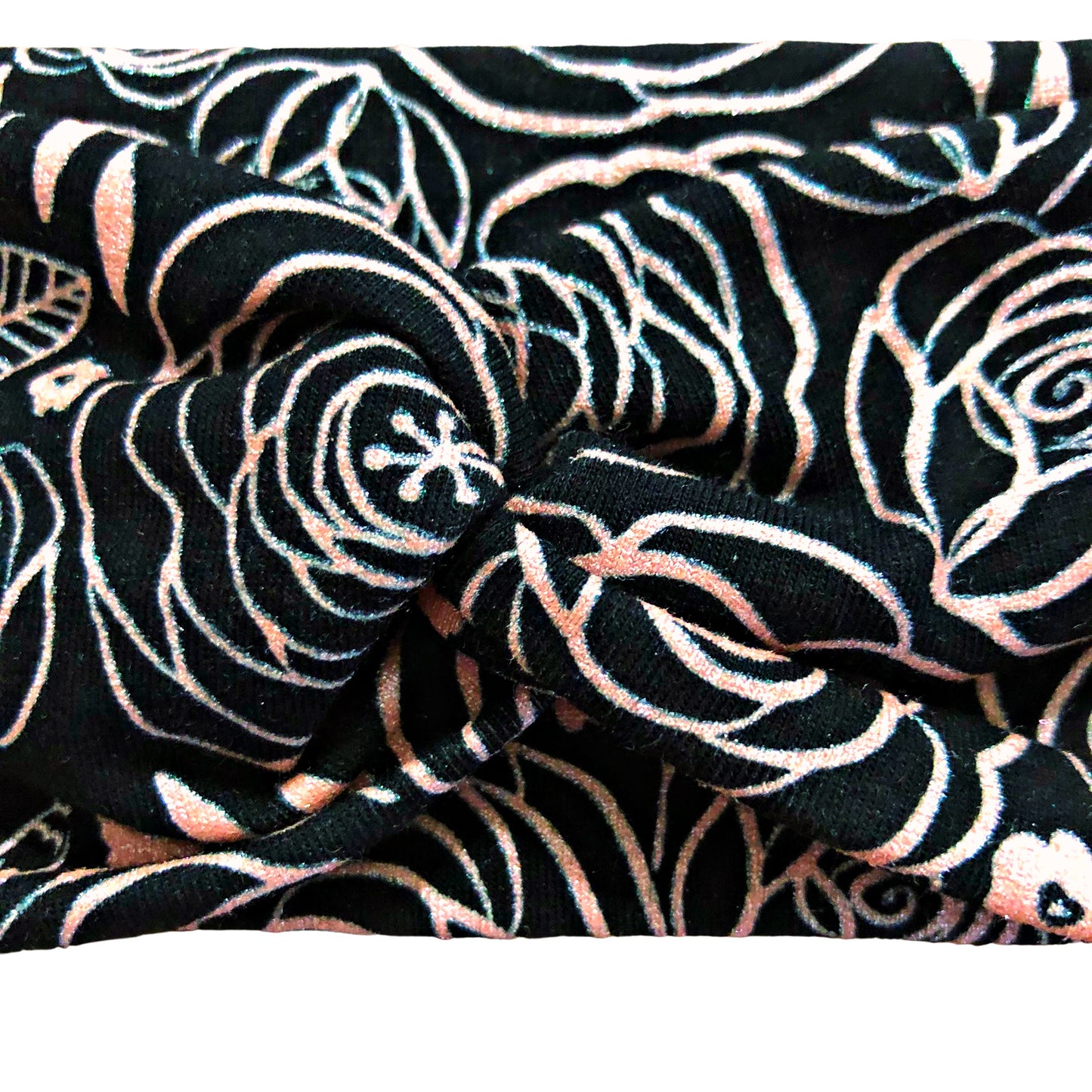 Black and Metallic Pink Flower Cotton Headband for Women