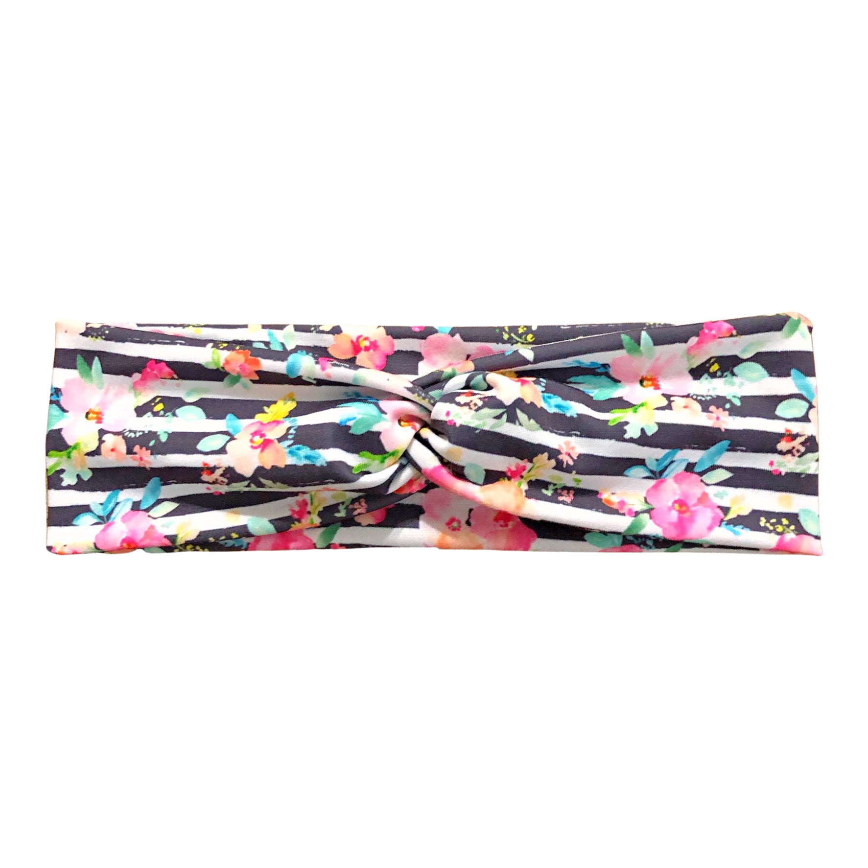 Gray Striped Floral Headband for Women