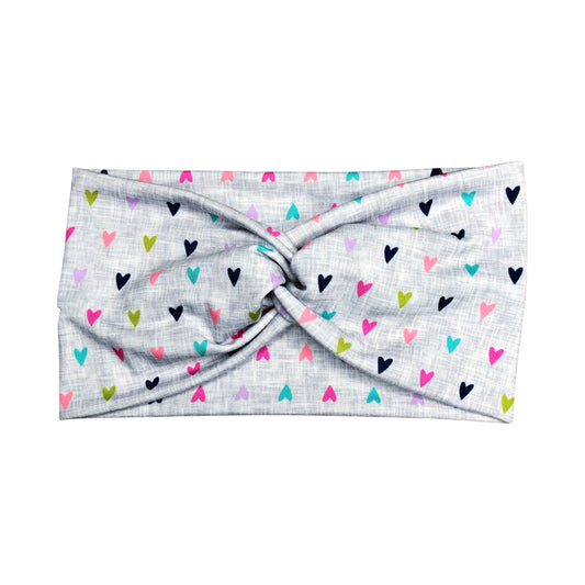 Wide Gray Rainbow Heart Print Headband