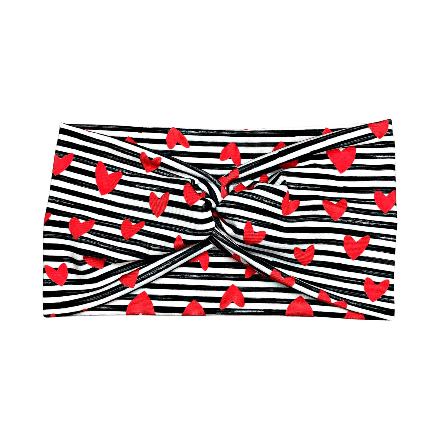 Wide Red and White Stripe Heart Print Headband