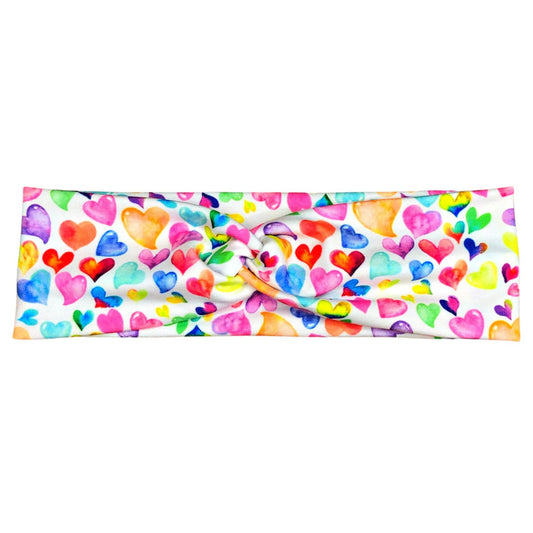 Rainbow Watercolor Hearts Headband