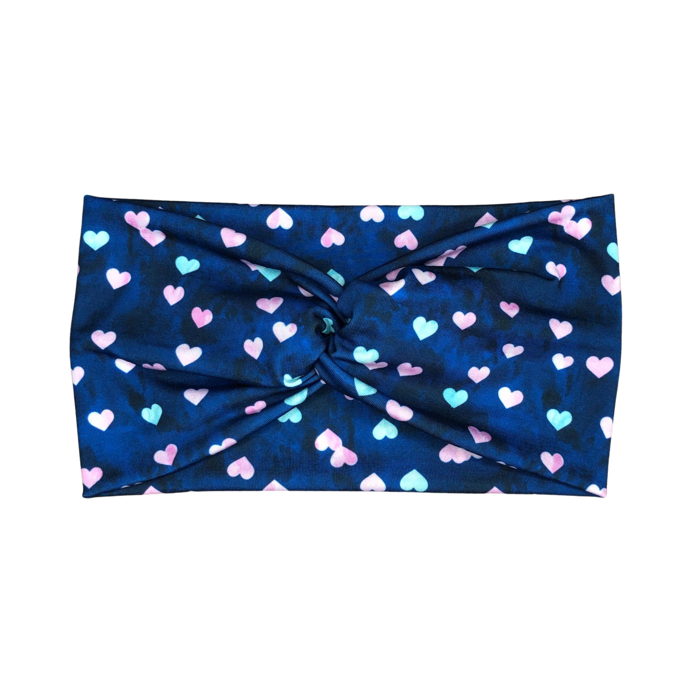 Wide Blue and Pink Heart Print Headband