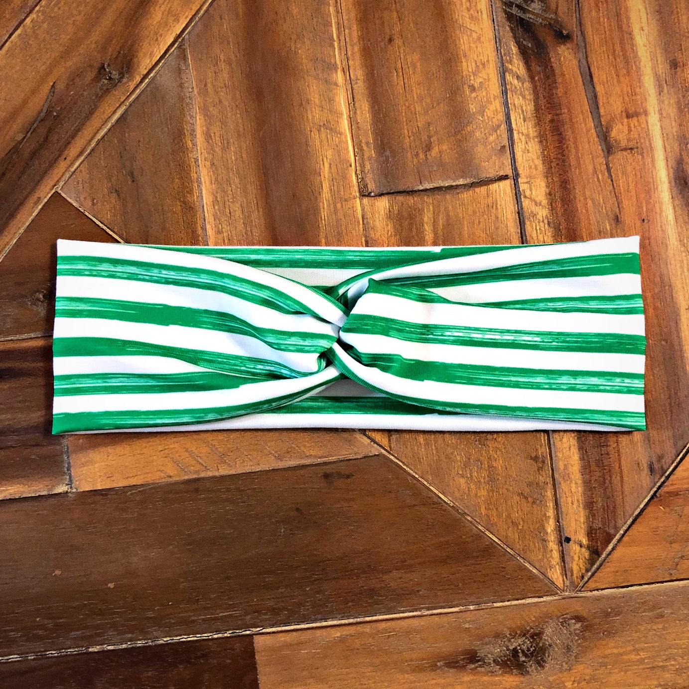 Green and White Stripe Headband for Women