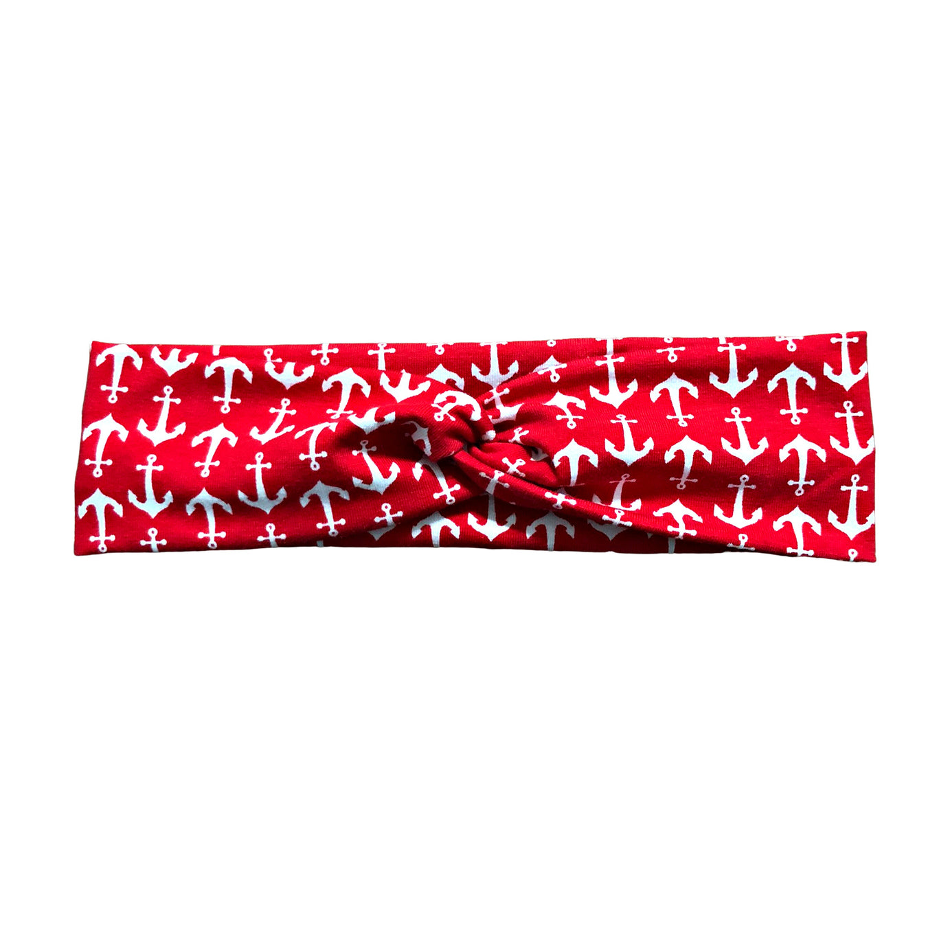 Red and White Anchor Fabric Headband, Cotton Spandex