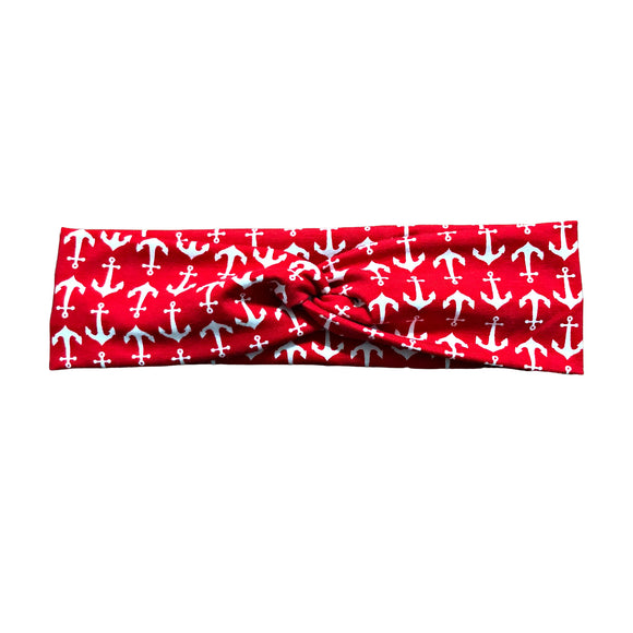 Red and White Anchor Fabric Headband for Women
