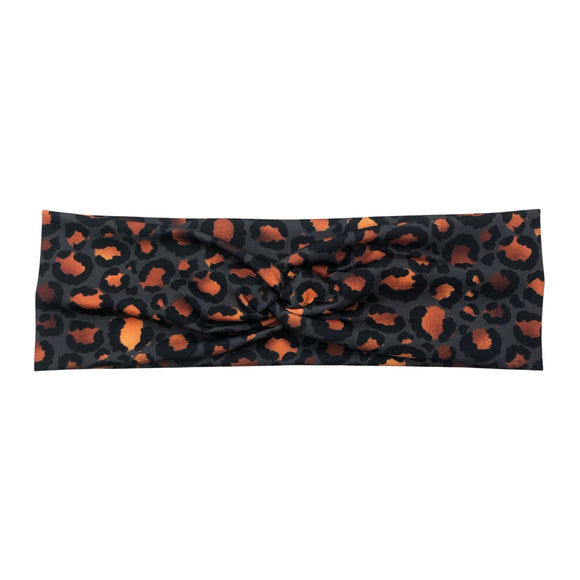 Charcoal Orange Leopard Print Headband for Women