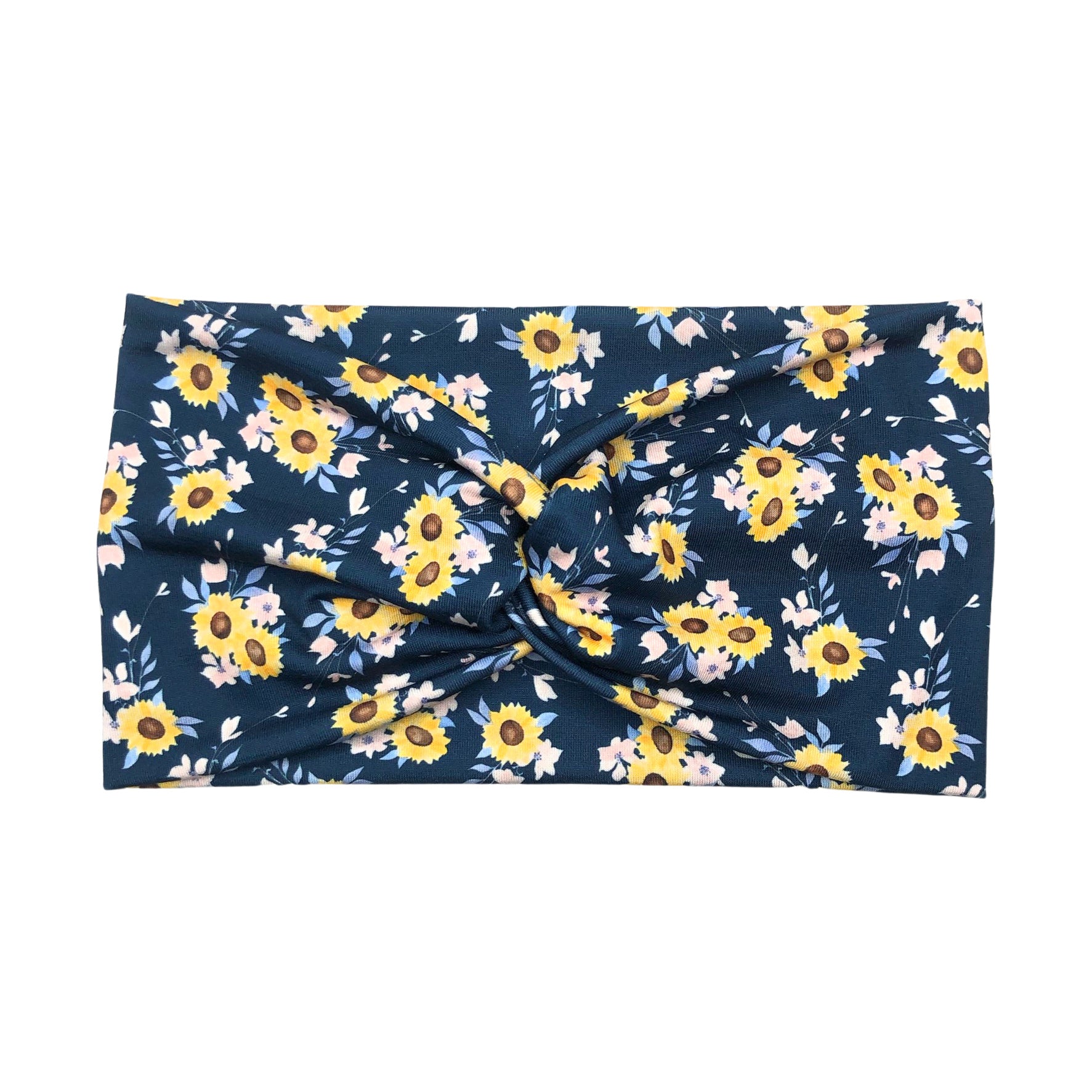 Navy Blue Sunflower Wide Headband for Women