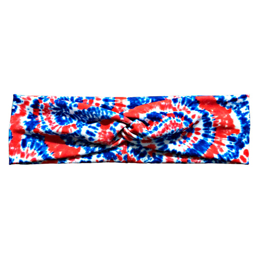 Patriotic tie dye headband, red white and blue