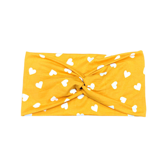 SUPER SOFT Wide Mustard Hearts Headband for Women