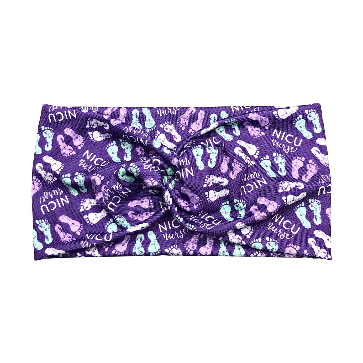 Wide NICU Nurse Baby Footprint Headband for Women - Purple