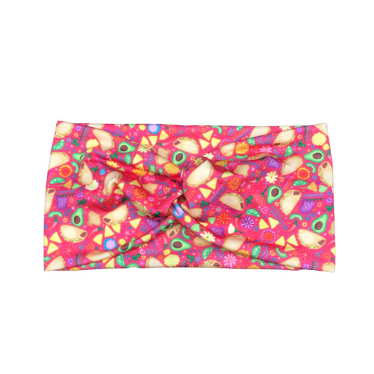 Wide Hot Pink Taco Print Headband for Women