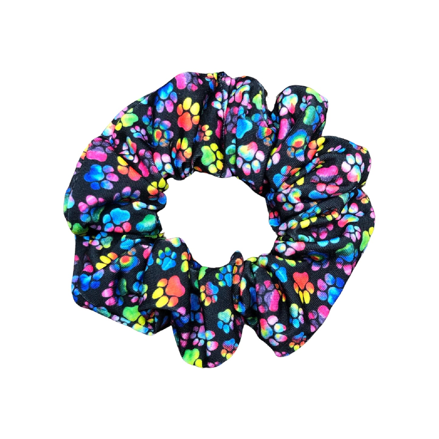 black rainbow paw print scrunchie