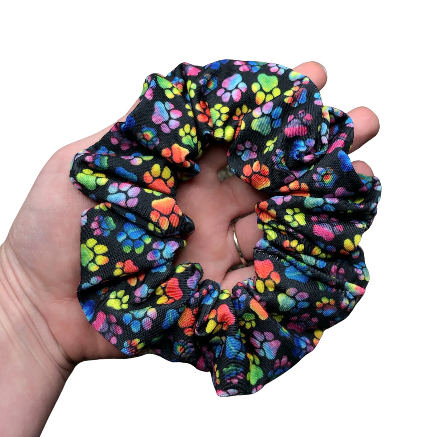 black rainbow paw print scrunchie